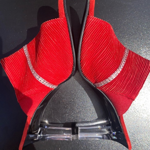 Vintage Delight Red Peep Toe with Rhinestones & Perspex Heel - size 6.5 - Picture 7 of 8